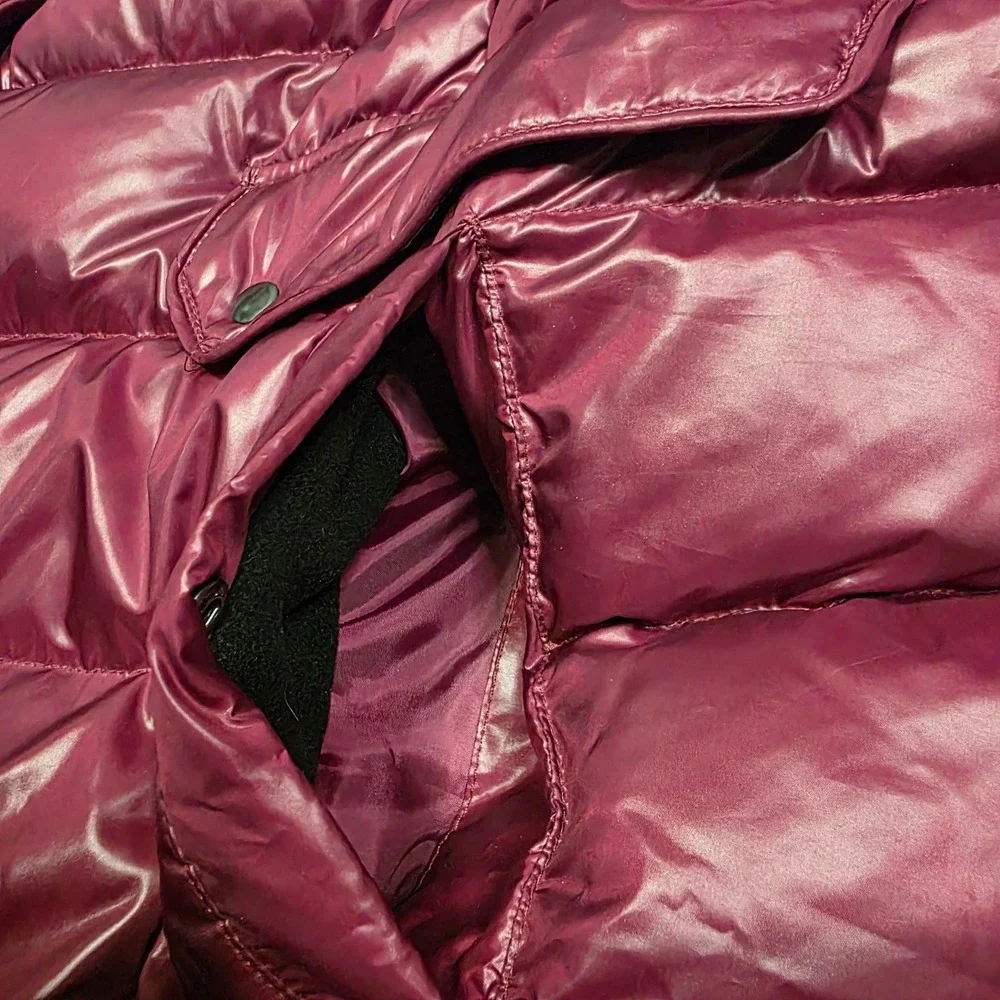 Woman Within Burgundy Down Puffer Coat  Zip Front‎ Collar Size 34W Lined no hood